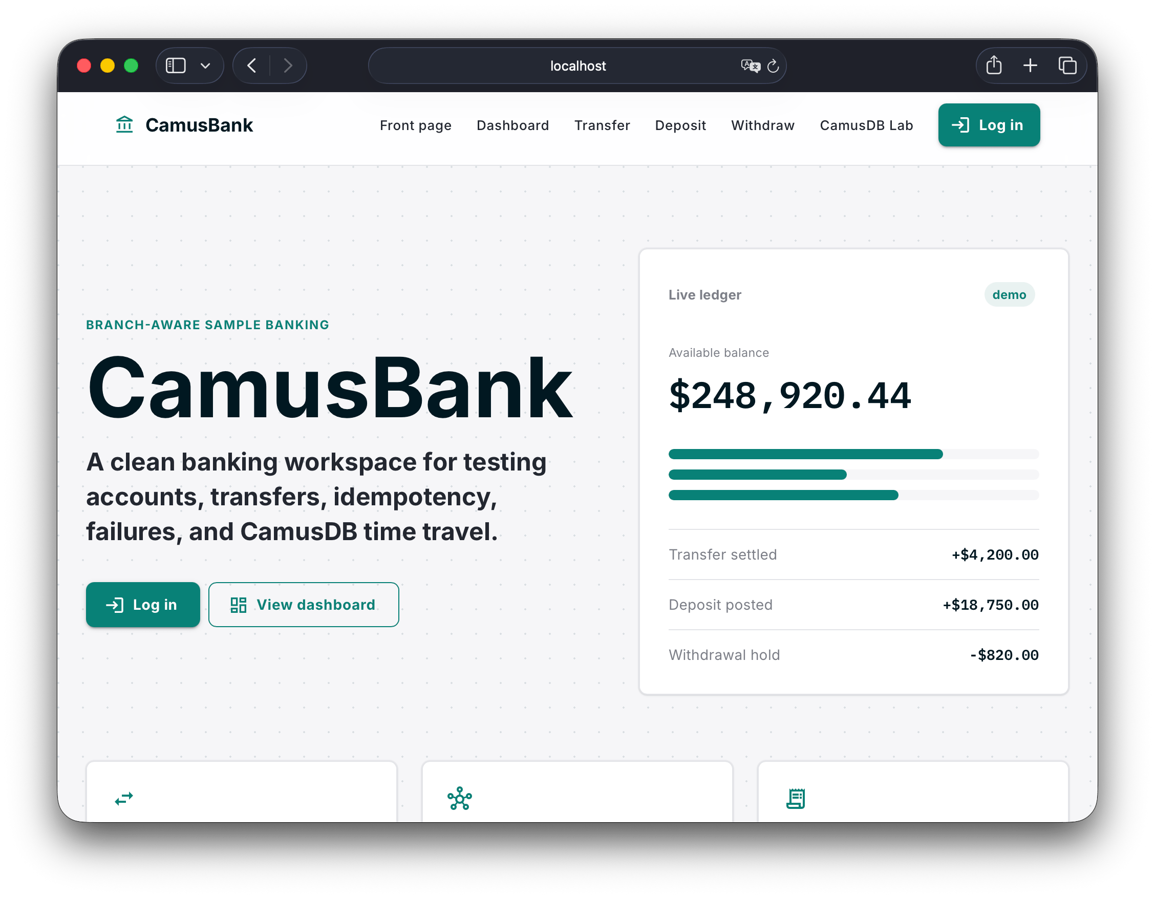 CamusBank dashboard
