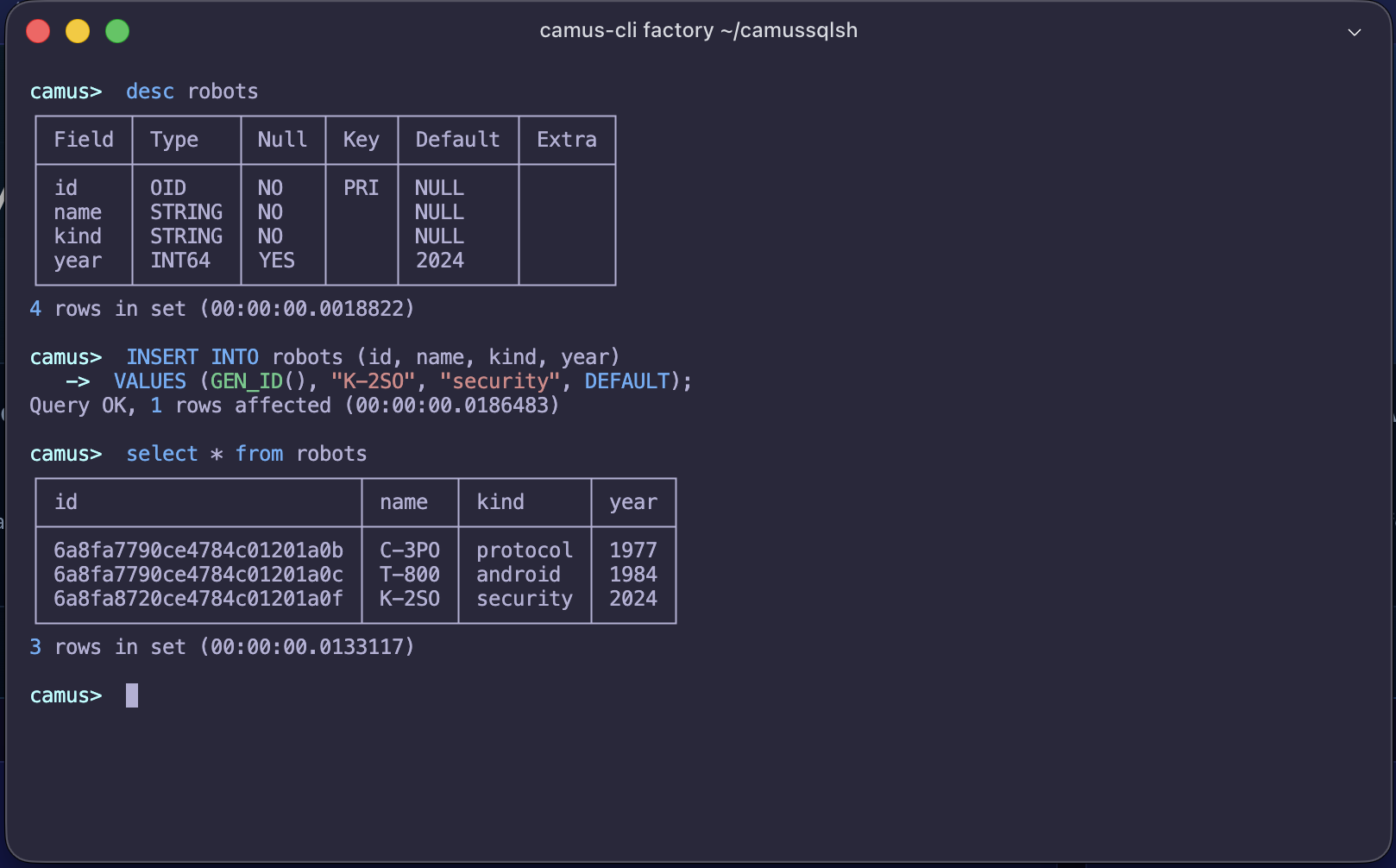 camus-cli interactive shell