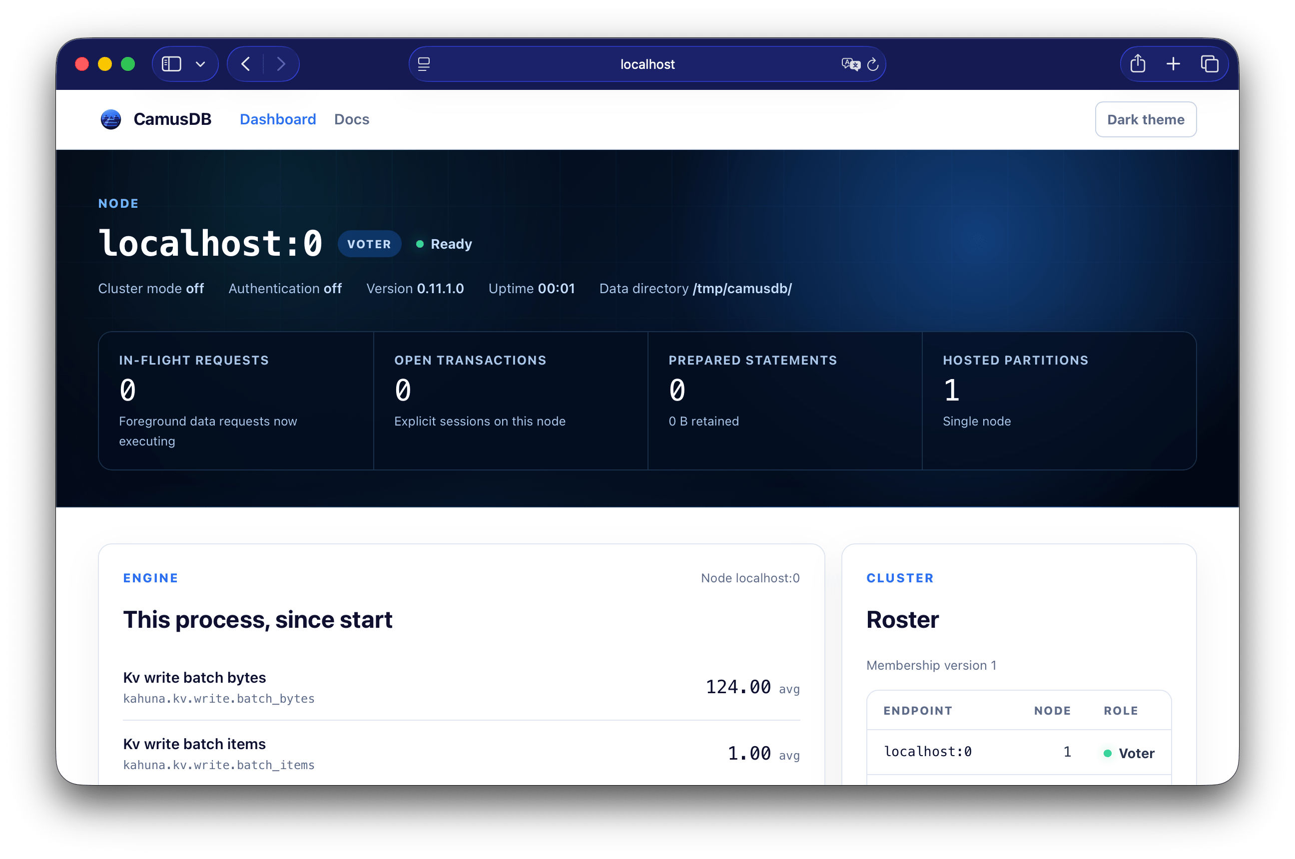 CamusDB operator dashboard