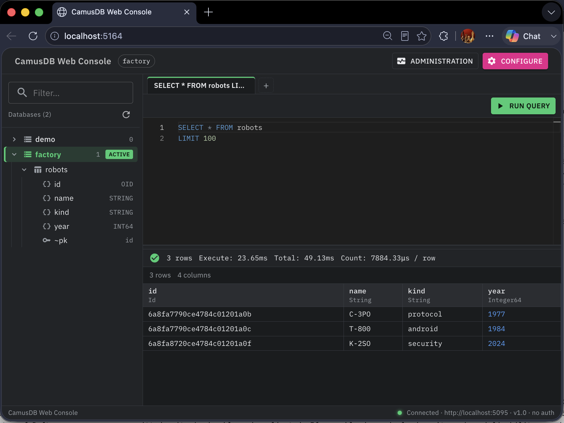 CamusDB Web Console